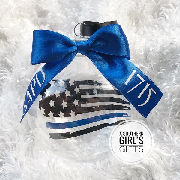 Thin Blue Line Police Worn American Flag Personalized Ornament