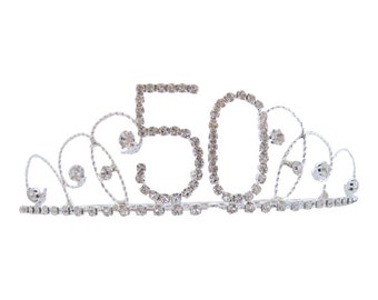 50th Birthday Diamante Crystal Tiara - Silver Plated Finish