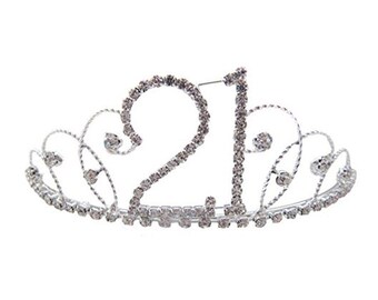 21st Birthday Diamante Crystal Tiara - Silver Plated Finish