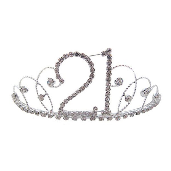 21st Birthday Diamante Crystal Tiara - Silver Plated Finish