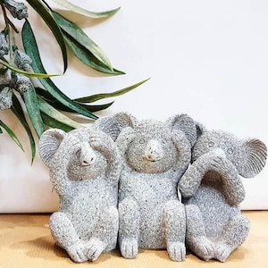 Set of 3 Koalas Grey - Hear See Speak No Evil Australian Koala Animal Ornaments