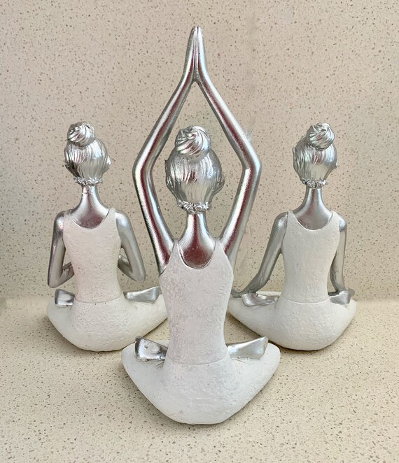 Grey Set of 3 Ladies Yoga Lady Ornament Figurine Home Indoor Meditation Statue Grey Set of 3 Ladies Yoga Lady Ornament Figurine Home Indoor Meditation Statue