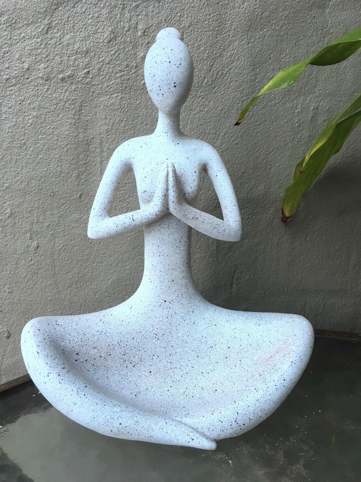 Large 25cm Yoga Figurine Ornament - Praying Pose, White - Blue