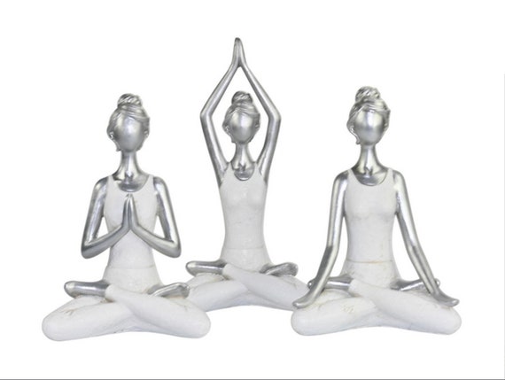 Grey Set of 3 Ladies Yoga Lady Ornament Figurine Home Indoor Meditation Statue Grey Set of 3 Ladies Yoga Lady Ornament Figurine Home Indoor Meditation Statue