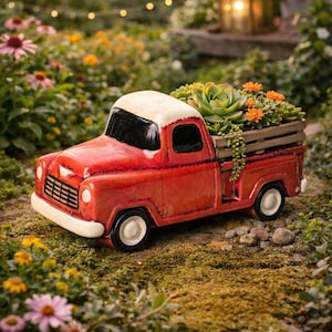 Vintage Pickup Truck Planter Pot – Rustic Glazed Ceramic Ute Planter 25cm