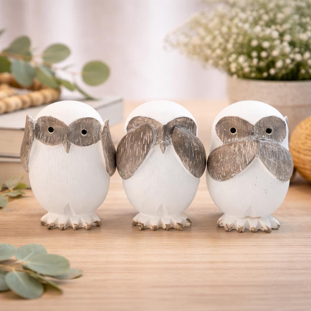 3羽の賢いフクロウの置物セット – Hear See Speakコレクションの装飾