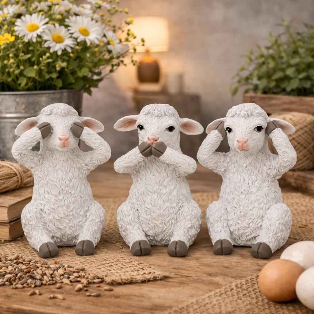 Set of 3 Sheep - Lambs - Hear See Speak Indoor Farmhouse Figurines