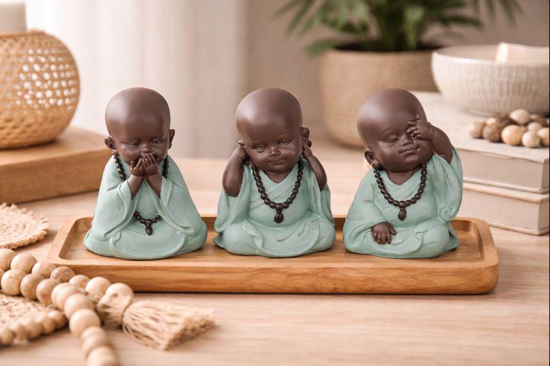 Three Wise Monk Figurine Set – Sage Green Buddha Zen Statues - Set