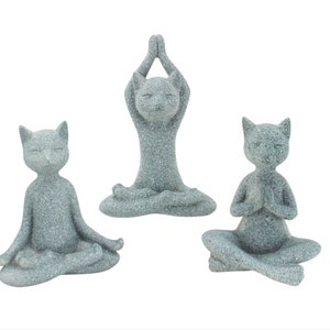 Yoga Cats Ornament Figurine Home Indoor / Outdoor Garden Statue - Grey Set of 3