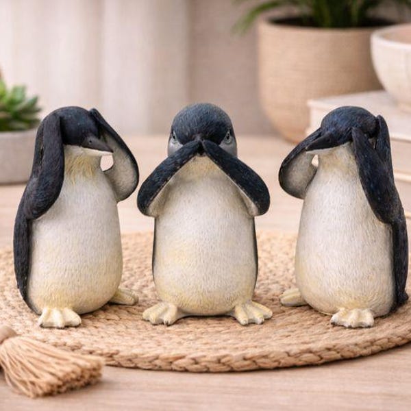 3 Wise Penguins Figurines Hear See Speak Set Penguin Ornament Gift Decor