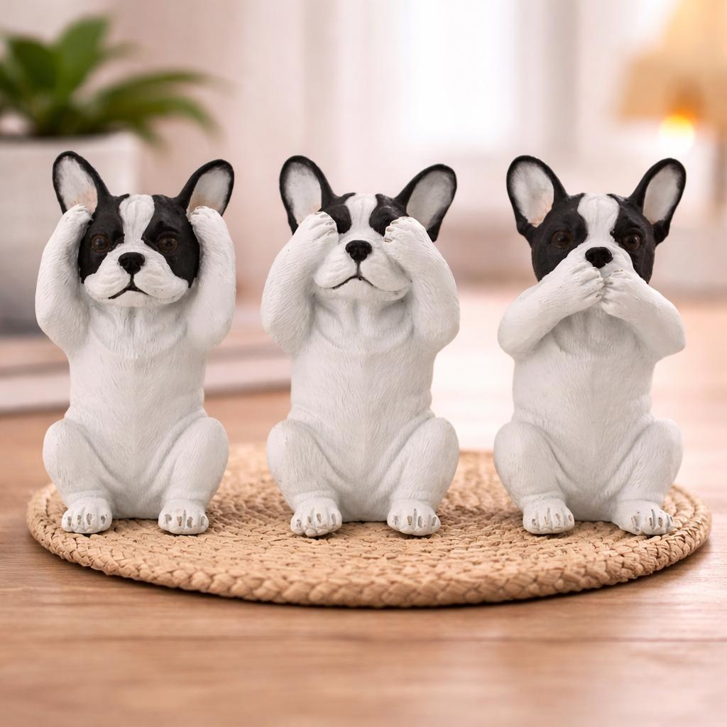 Hear See Speak French Bulldog Figurines - Set of 3 Frenchie Dogs