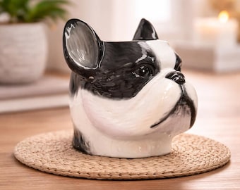Ceramic Frenchie Dog Planter - Vase Statue Plant French Bulldog Ornament Figurine