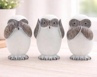 3羽の賢いフクロウの置物セット – Hear See Speakコレクションの装飾