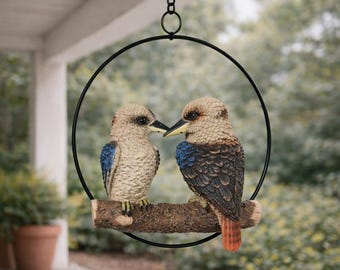 Kookaburra Paar Hängender Garten Ornament Vogel 20 cm Metallring