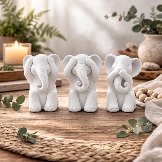 Set of 3 White Elephants 10cm - Hear See Speak Collection