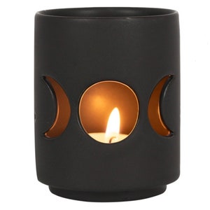 Triple Moon Tealight Candle Holder - Zen 7cm Black Ceramic Full Moon Holder