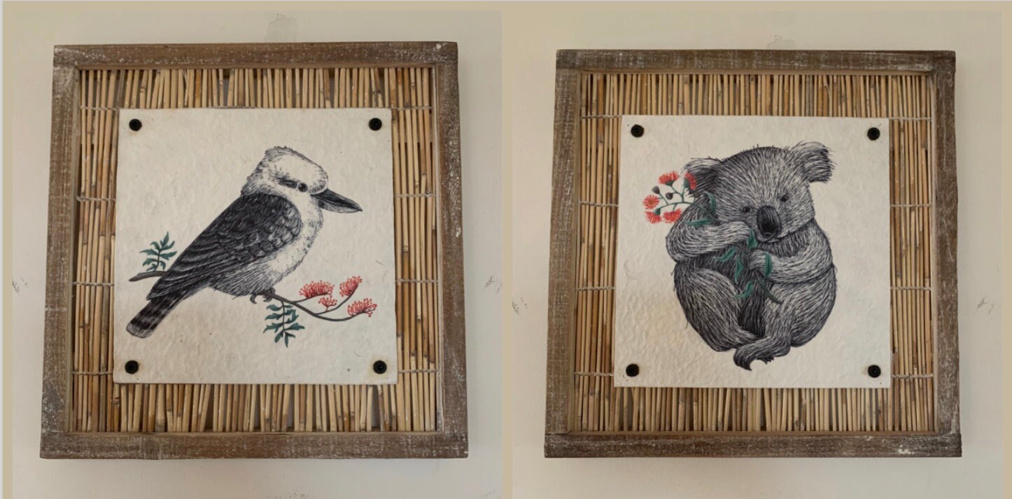 Set de 2 Koala & Kookaburra Bamboo Wall Art Australian Native Etsy