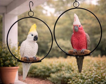 Galah or Cockatoo in Metal Ring – Australian Native Hanging Garden Ornament 26cm