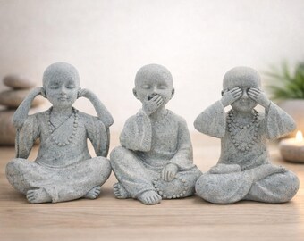 Hear See Speak Buddha Monk Ornaments – Mottled Grey Set of 3 - Etsy
