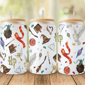 Magic 16 oz Tumbler Wrap PNG, HP Glass Can Tumbler Sublimation, Wizard Tumbler Png, Movie Tumbler Png, 16oz Tumbler Wrap, Digital Download