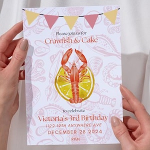 Crawfish Boil Birthday Invitation • Red Yellow Lobster Party Invite • Seafood Theme Digital Download