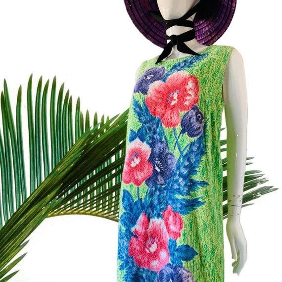 Vintage 60’s Tiki Hawaiian Terry Cloth Shift Dress - image 1