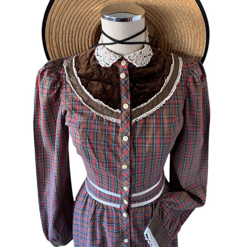 Vintage 70’s Brown Plaid Velvet Gunne Sax Midi Dress Cottagecore ...