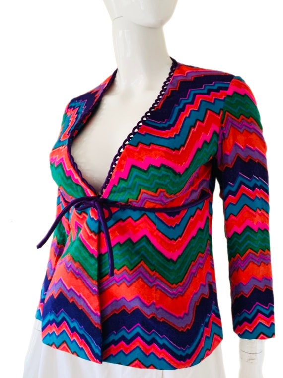 Vintage 60’s Mod Abstract Chevron Dayglo Coat Top - image 1