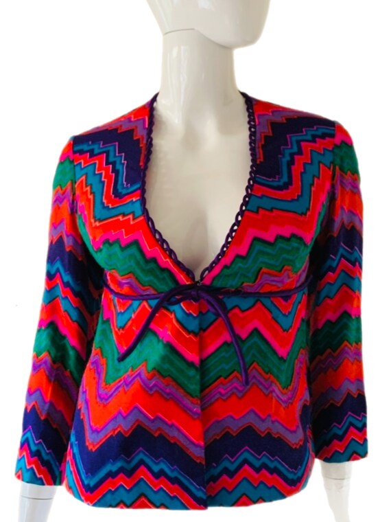 Vintage 60’s Mod Abstract Chevron Dayglo Coat Top - image 2