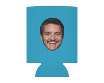 Turquoise Funny Pedro Pascal Can Cooler, Heat-Resistant Drink Holder, Gift for Parties, BBQ, Outdoor Events, Unique Humor