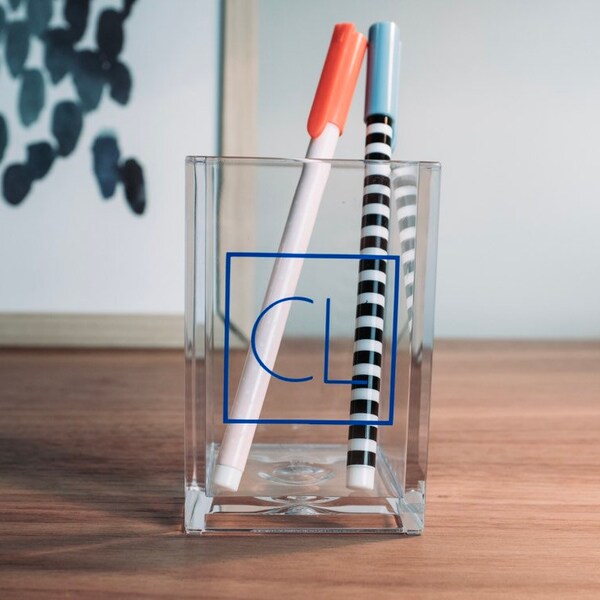 Acrylic Monogram Personalized Pencil Cup Makeup Brush Holder