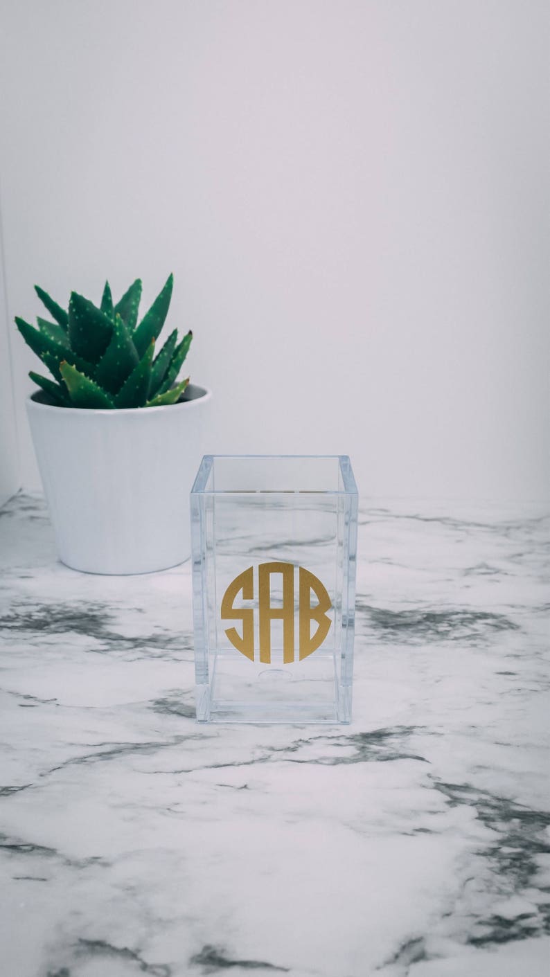 Acrylic Monogram Personalized Pencil Cup Makeup Brush Holder Etsy