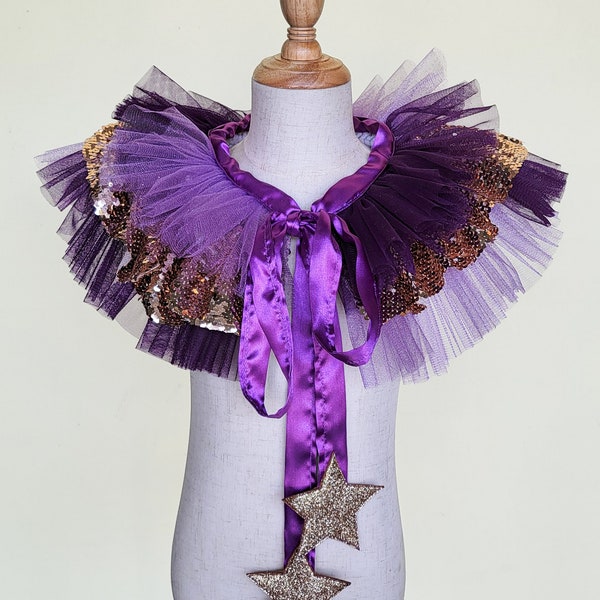 Purple and gold sequin Ruffle collar