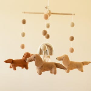 Dachshund Baby Mobile: Handmade Wool Dogs & Rainbow Nursery Decor