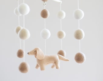 Handmade Dachshund Baby Mobile: Wool Felt Nursery Decor