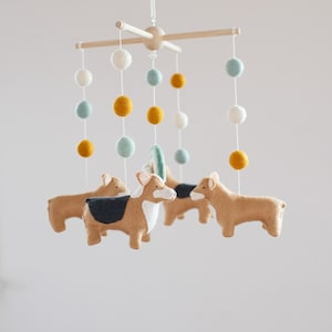 Corgi Baby Mobile: Handmade Wool Felt Rainbow Nursery Decor