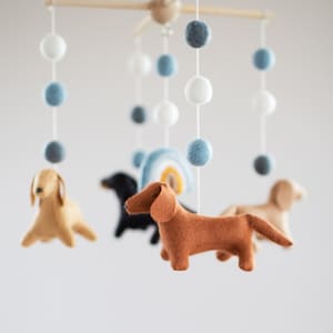 Dachshunds and rainbow baby mobile, nursery decor, dog mobile, pet lover gift, baby shower gift