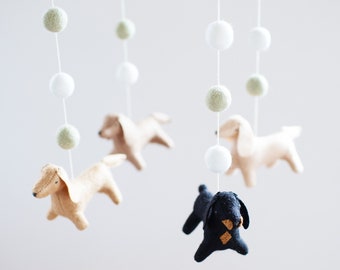 Dachshund baby mobile, nursery decor, dog mobile, pet lover gift, baby shower gift