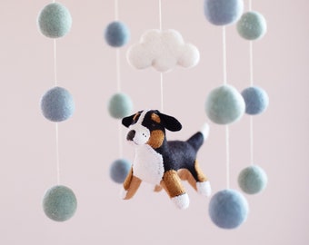 Bernese mountain dog and a cloud baby mobile, nursery decor, girl or boy dog mobile, pet lover gift, baby shower gift