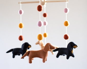 Dachshund baby mobile, nursery decor, girl dog mobile, dog mobile, pet lover gift, baby shower gift