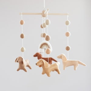 Dachshunds and rainbow baby mobile, nursery decor, dog mobile, pet lover gift, baby shower gift, neutral baby mobile