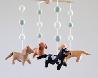 Dachshund baby mobile, nursery decor, dog mobile, pet lover gift, baby shower gift