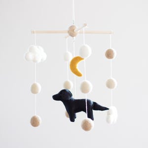 Black Labrador clouds and moon baby mobile, nursery decor, girl or boy dog mobile, pet lover gift, baby shower gift