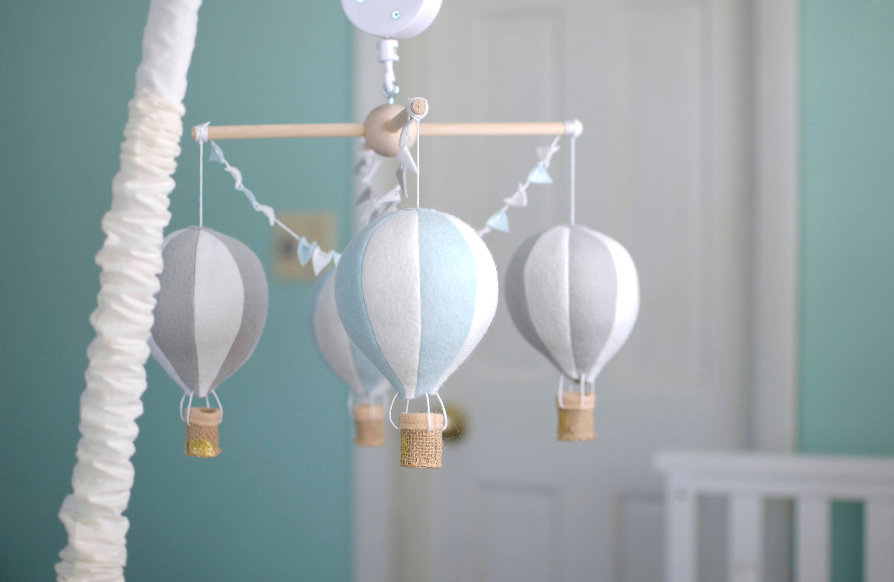 Hot air balloon baby crib mobile balloon nursery blue and Etsy