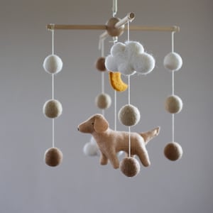 Handmade Golden Retriever Baby Mobile: Wool Felt Nursery Decor