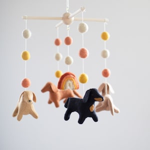 Dachshund Nursery Mobile: Handmade Wool Dogs & Rainbow