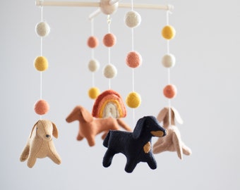 Dachshund Nursery Mobile: Handmade Wool Dogs & Rainbow