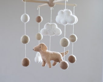 Golden retriever, Labrador and clouds baby mobile, nursery decor, girl or boy dog mobile, pet lover gift, baby shower gift