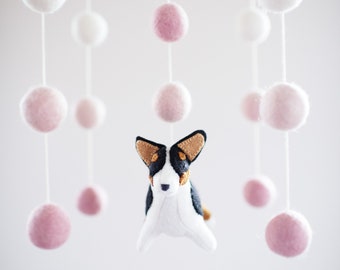 Corgi  baby mobile, nursery decor, girl dog mobile, pet lover gift, baby shower gift