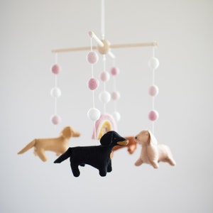 Dachshund Mobile: Wool Rainbow, Dog Nursery Decor
